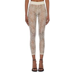 SANCTAMUERTE Sheer Floral Lace Leggings Women WHITE Pants